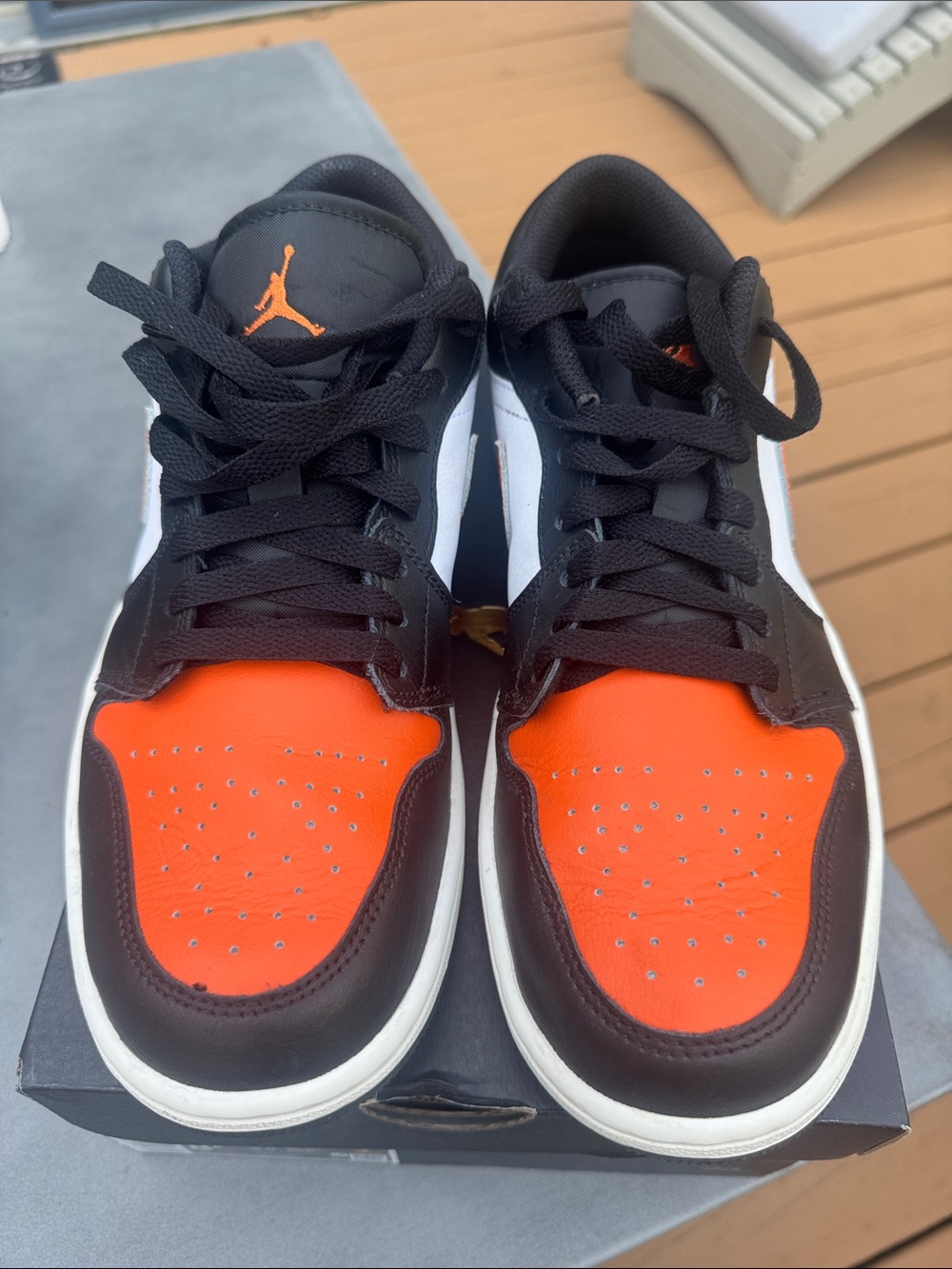 Nike Air Jordan 1 Low - Black/White/Orange Men's Sneakers - Picture 6 of 14